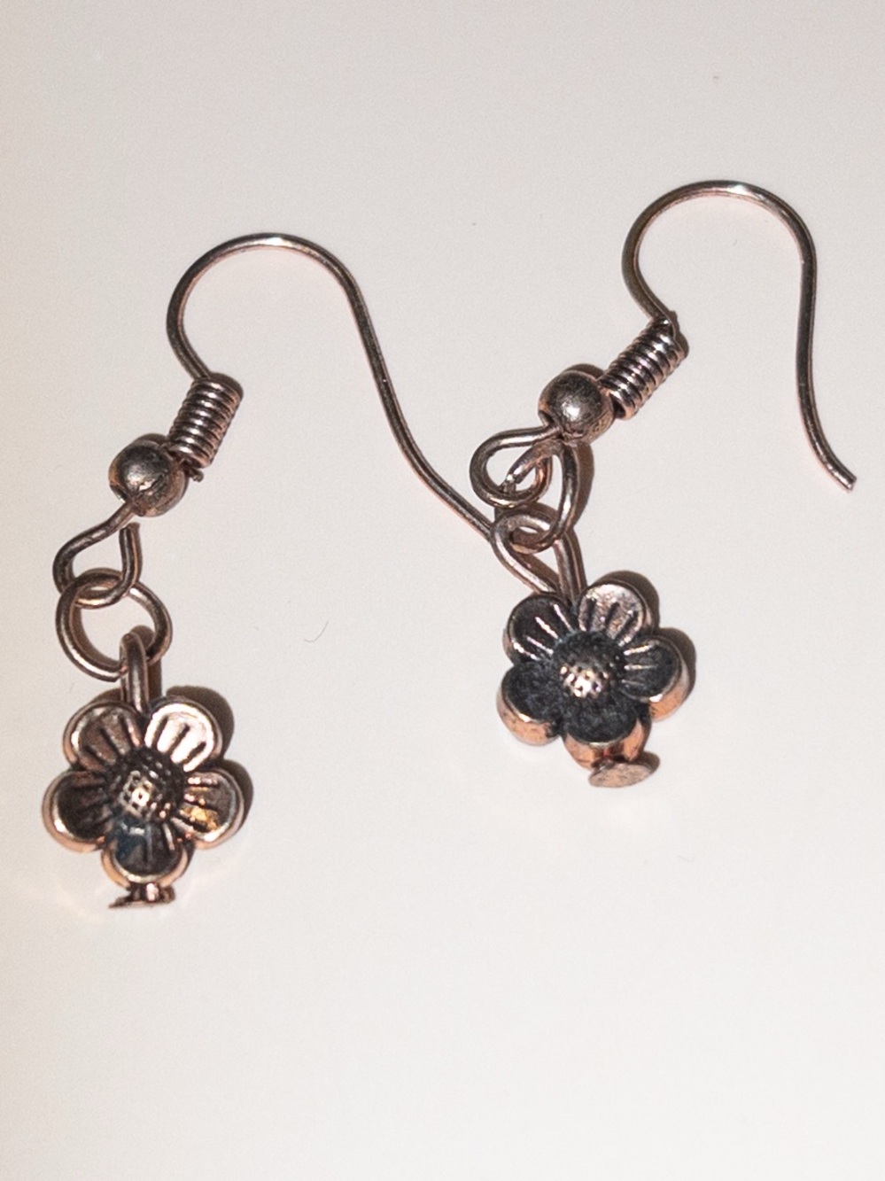 Antique Copper Tone Flower Dangle Earrings Boho Cottagecore Floral